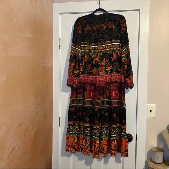 #63 FARM RIO MIXED PATCHWORK MIDI DRESS $265 Bohemian Multicolor Maxi Dress - Picture 2 of 12